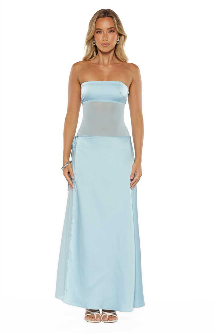 Lidia Blue Wrap Front Maxi Dress