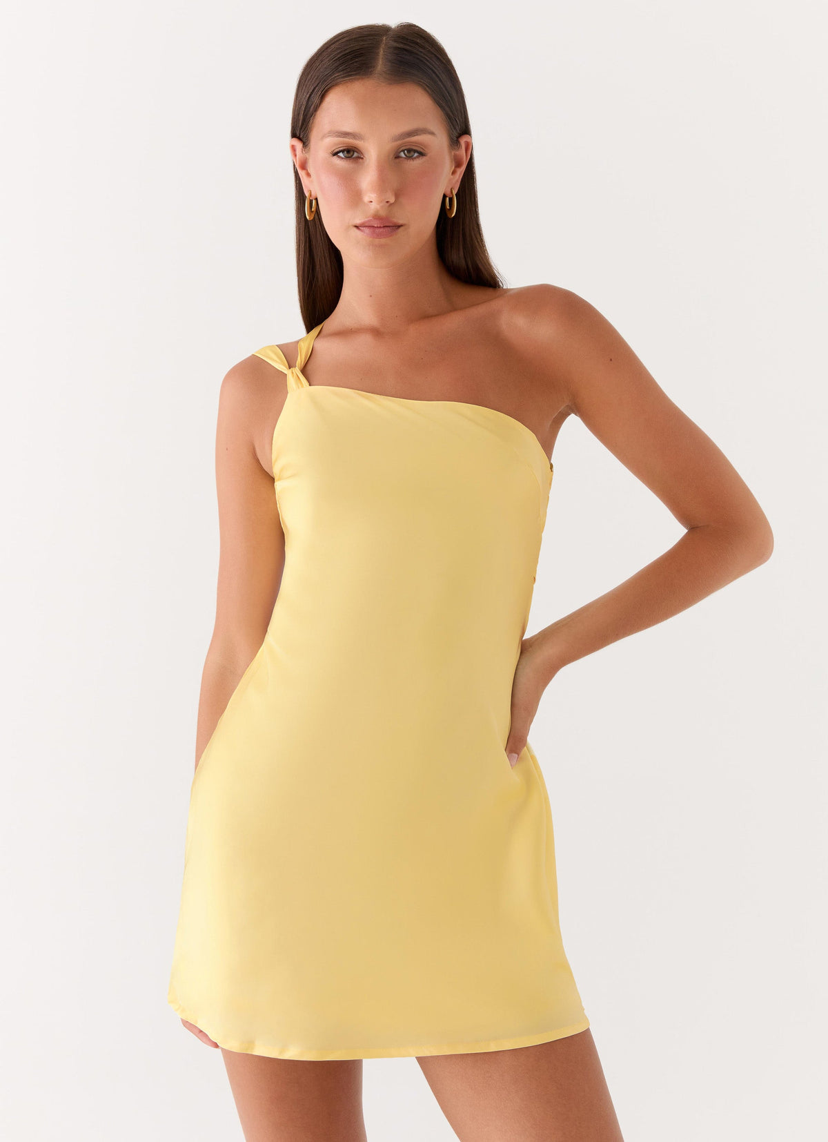 Satin Asymmetric One Shoulder Twist Strap A-Line Mini Dress