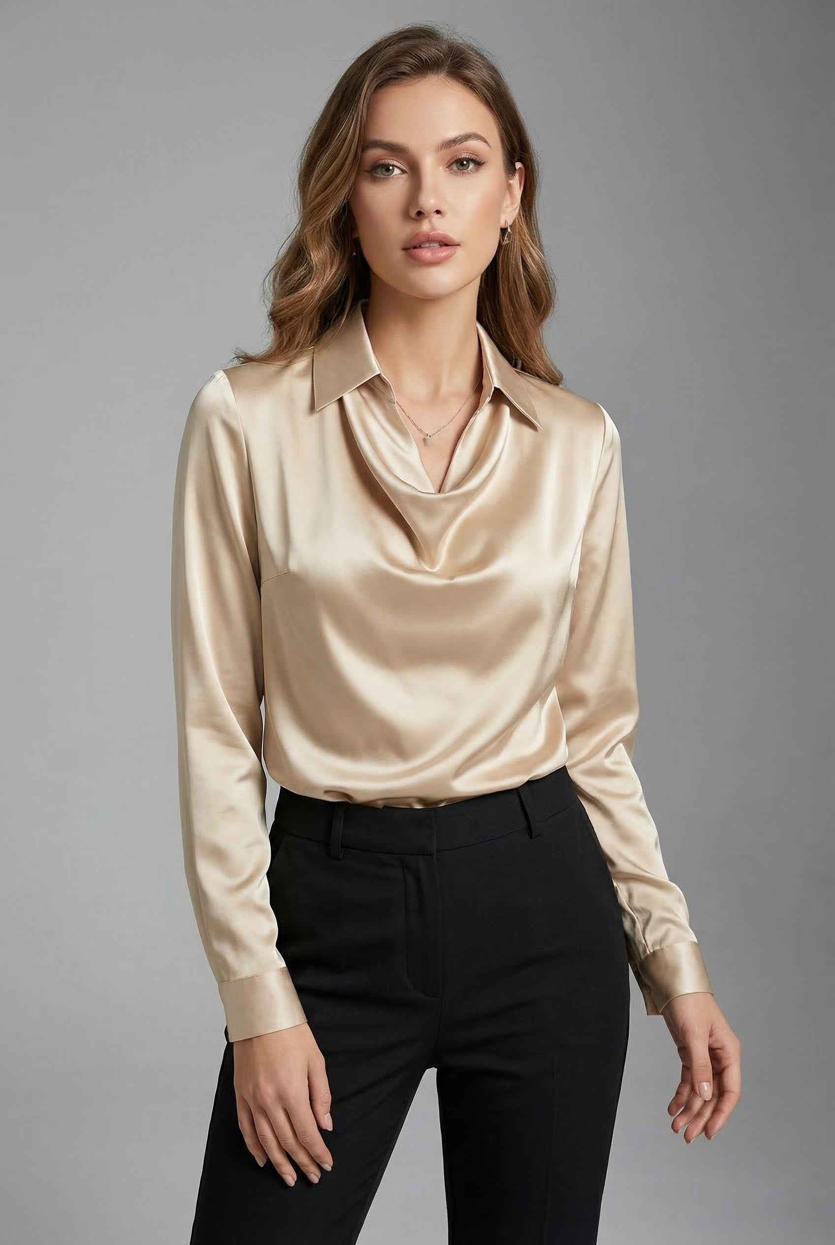 Elegant White Pleated Blouse with Soft Fabric and Classic Fit