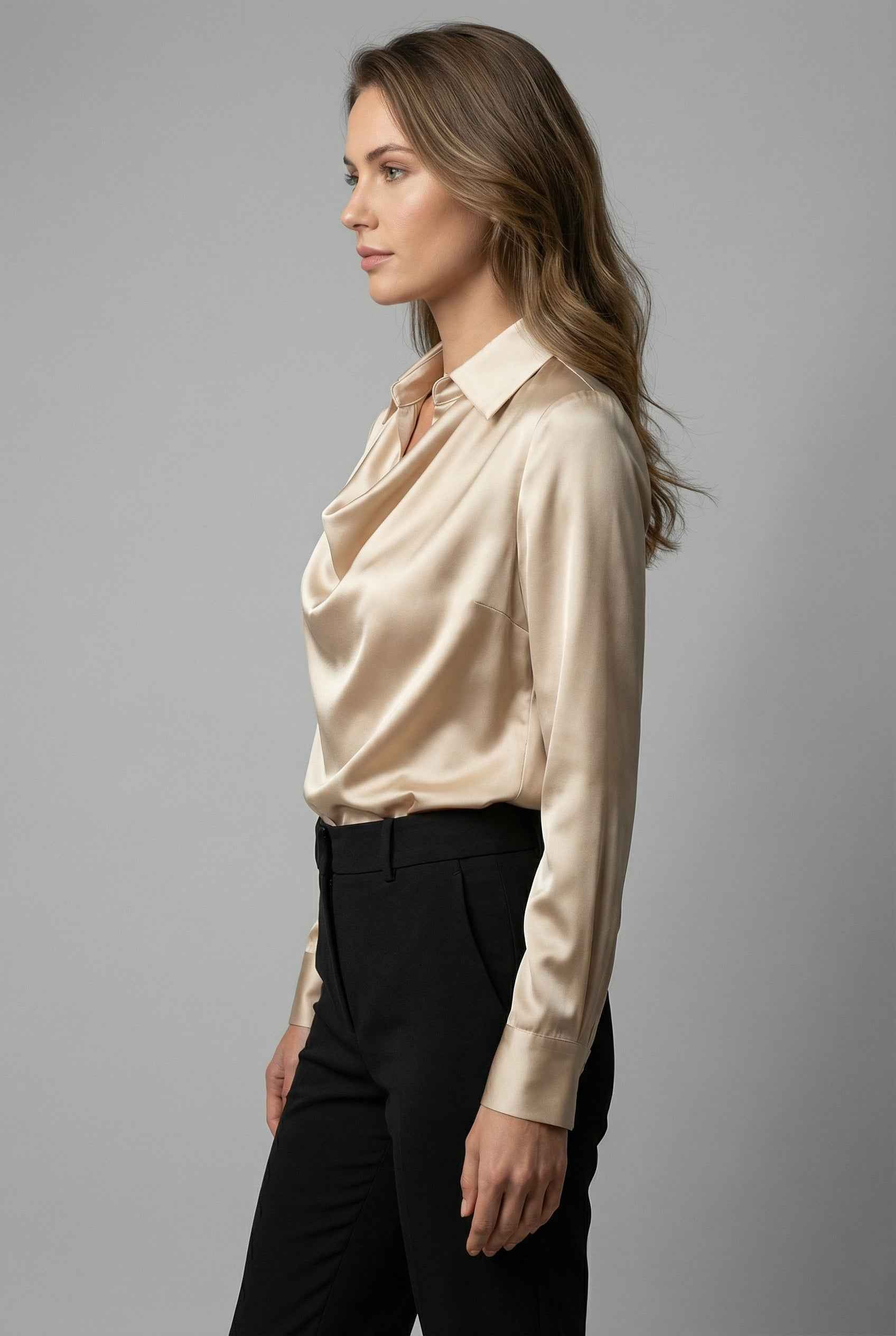 Elegant White Pleated Blouse with Soft Fabric and Classic Fit
