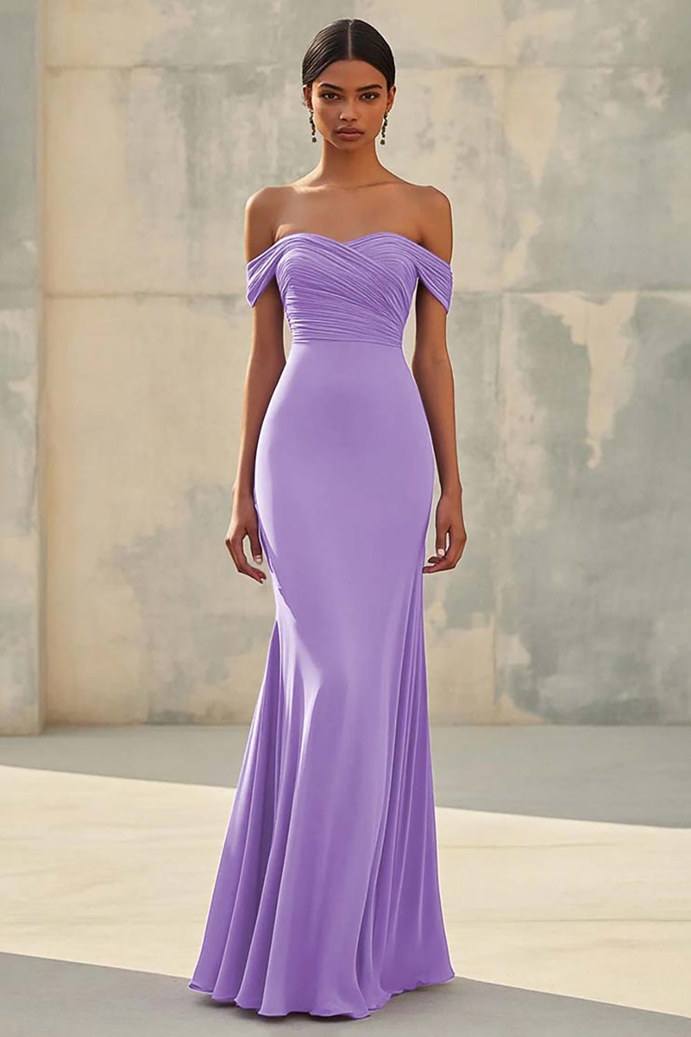 Mermaid Off Shoulder Purple Chiffon Long Formal Dress