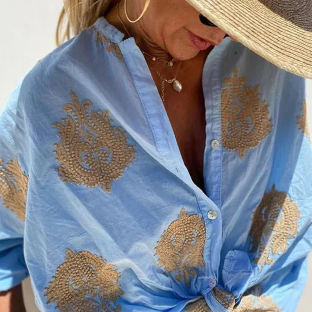 Motif Print Long Sleeve Button Up Shirt