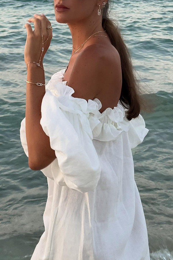 Off Shoulder Puff Sleeve High Split Maxi Dress 6