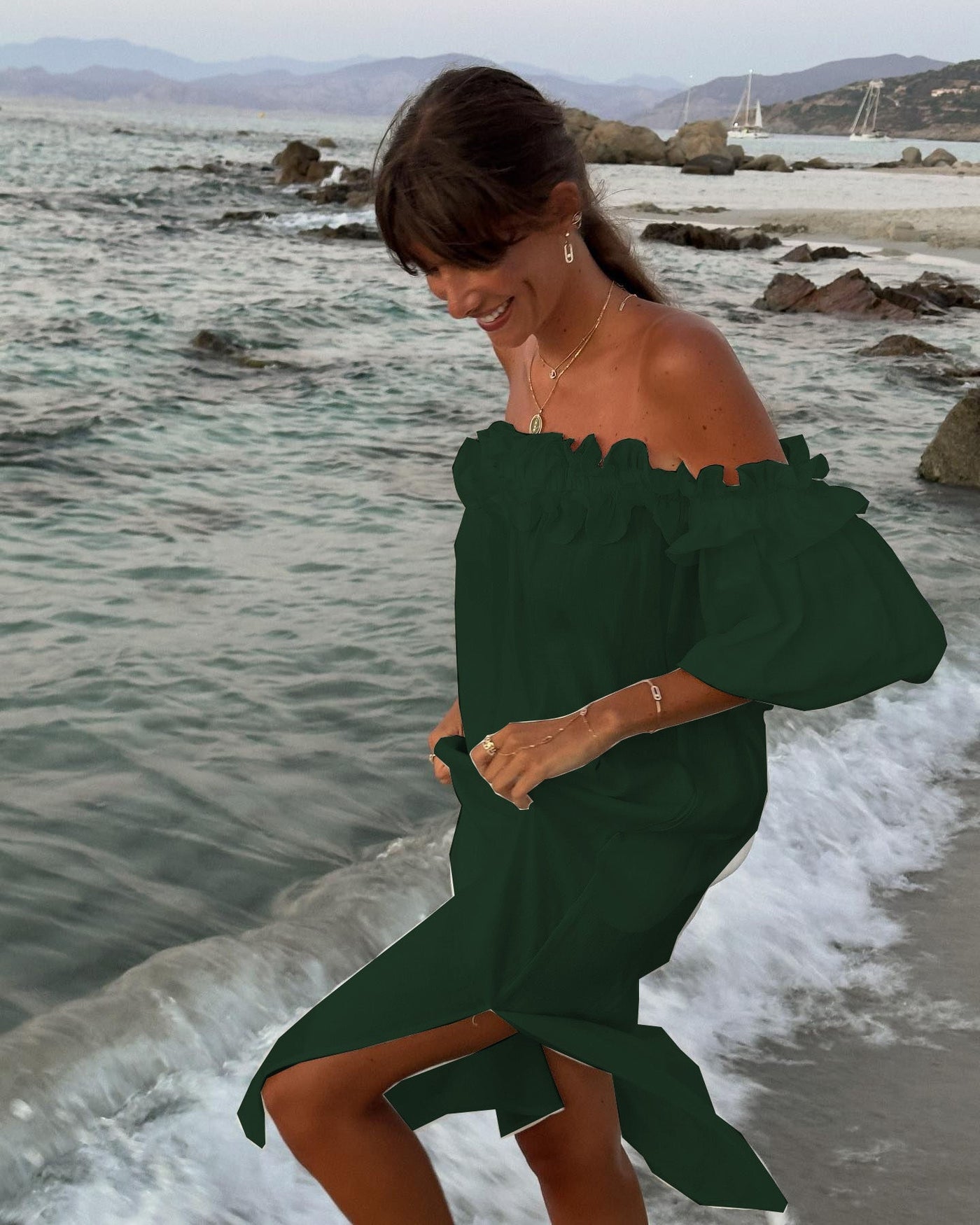 Off Shoulder Puff Sleeve High Split Maxi Dress 23