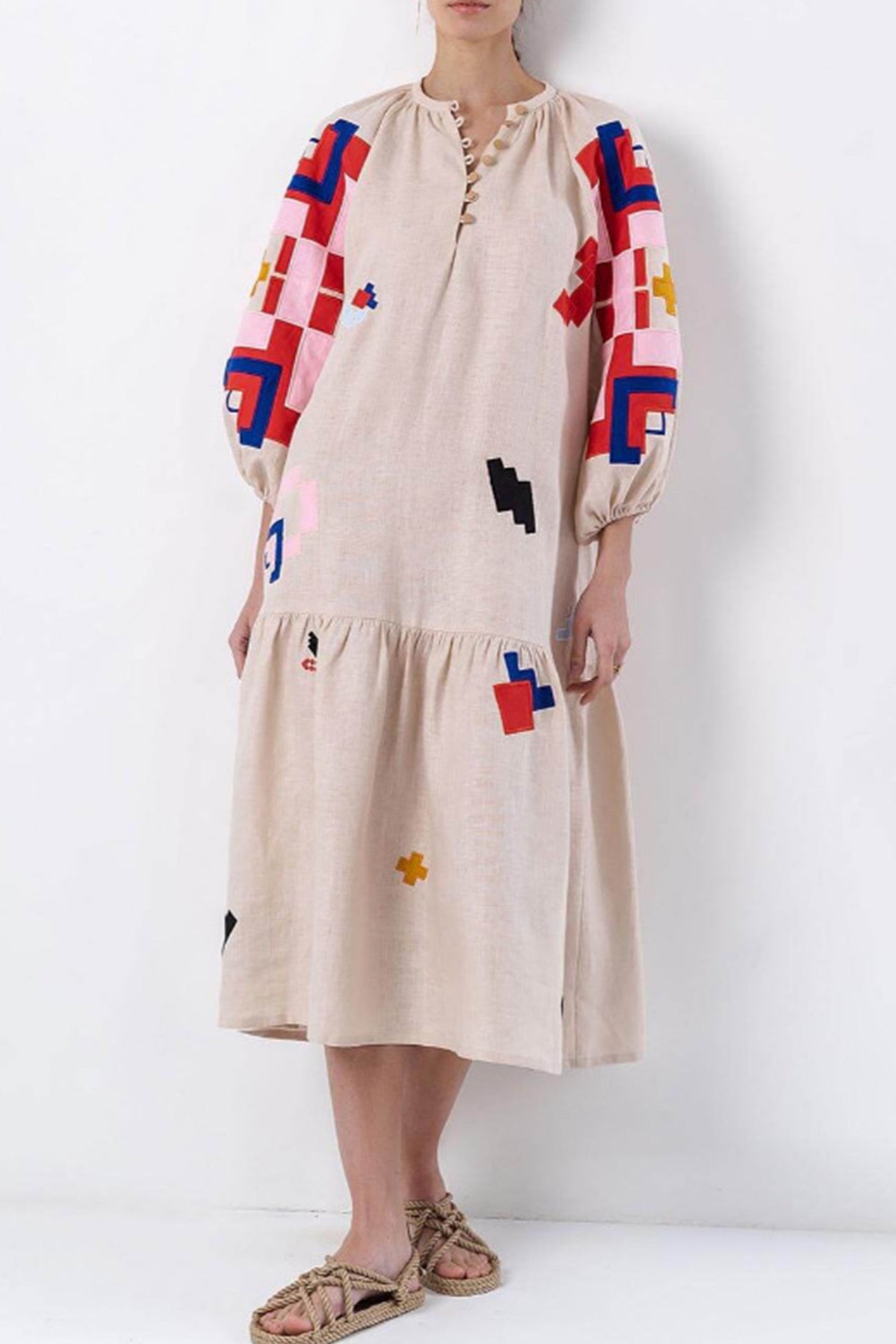 Magda Printed Linen Dress Dress with Relaxed Fit and Boutique Fashion Look