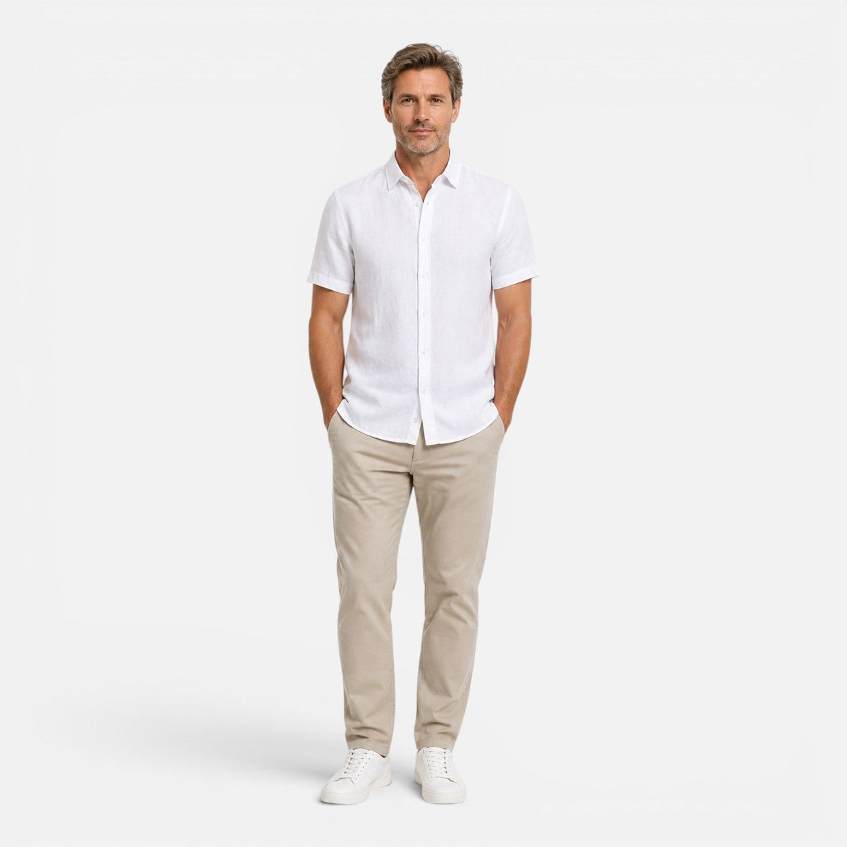 Men's Linen Short Sleeve Shirt Casual Summer Button Up