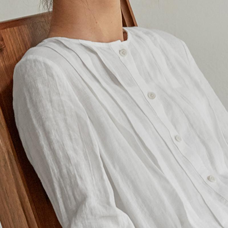 Linen Organ Pleats Solid Color Elegant Dress