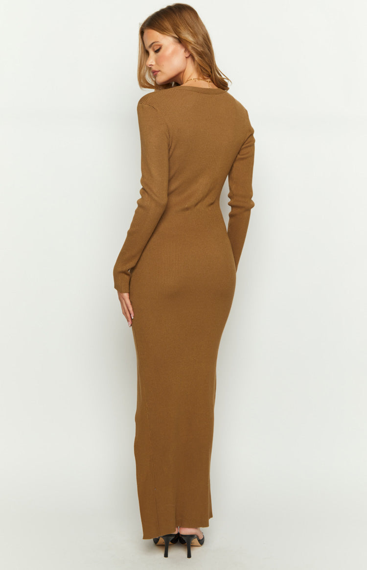Ribbed Knit V-Neck Long Sleeve Double Split Maxi Dress 5