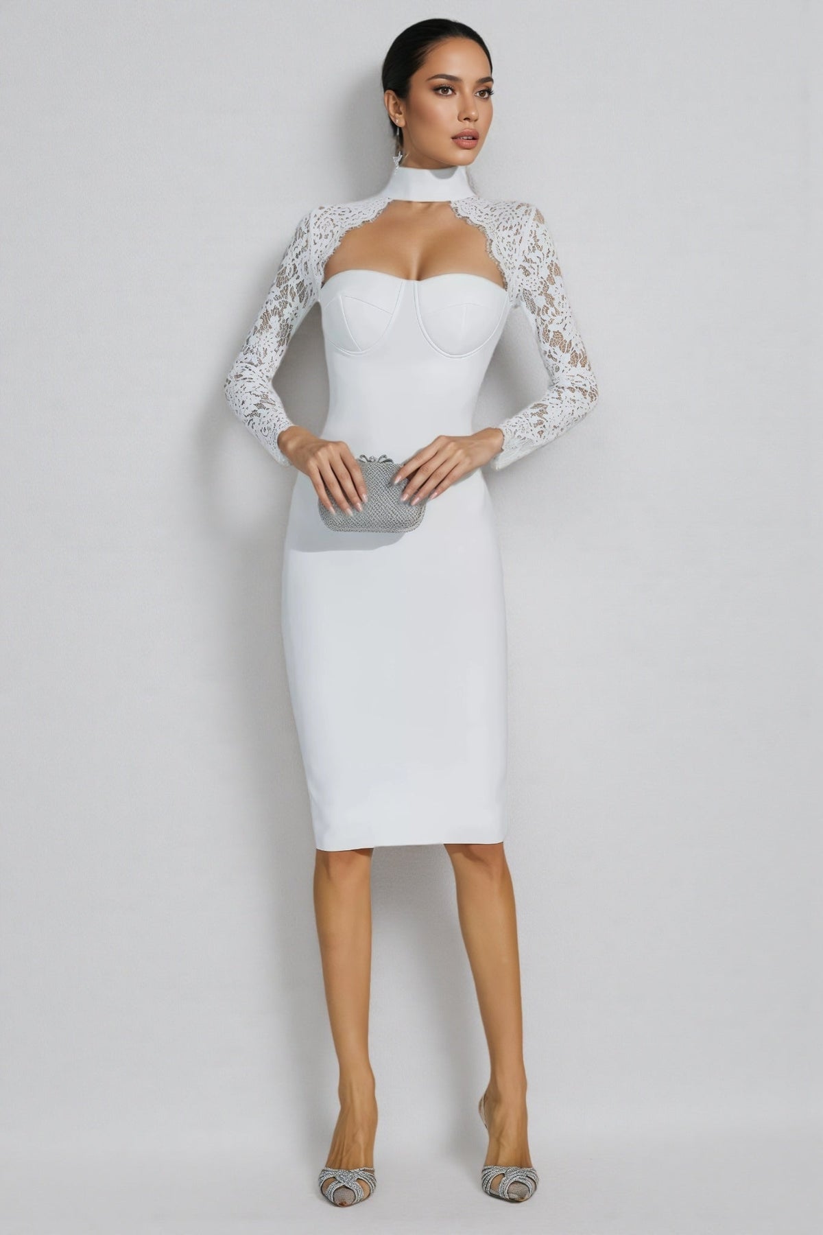Beren White Lace Sleeve Bandage Maxi Dress - View 2