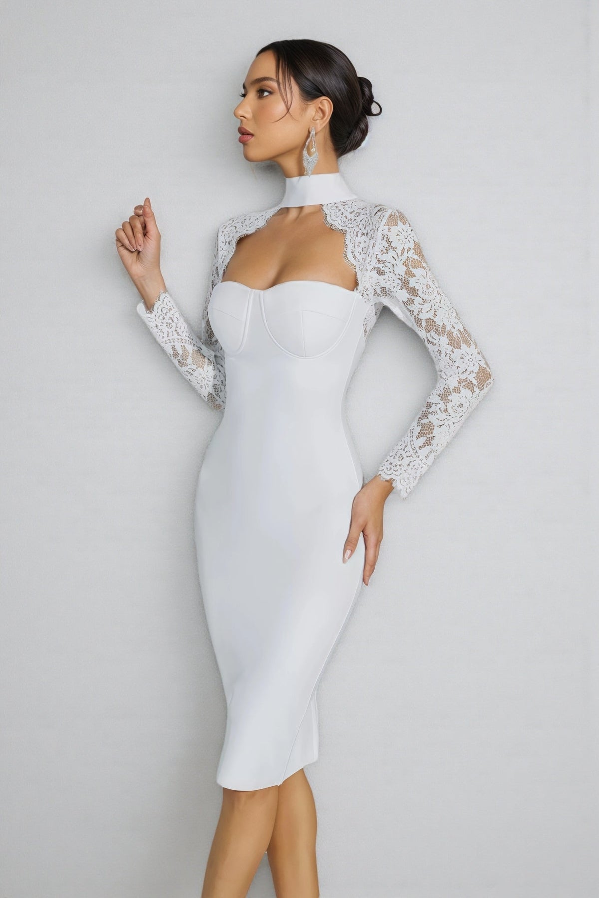 Beren White Lace Sleeve Bandage Maxi Dress - View 5