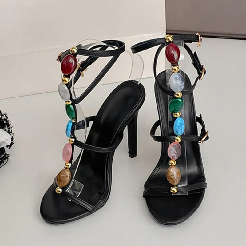 Designer High Heel High Heel Bohemian Colour Gem Strap High Heel