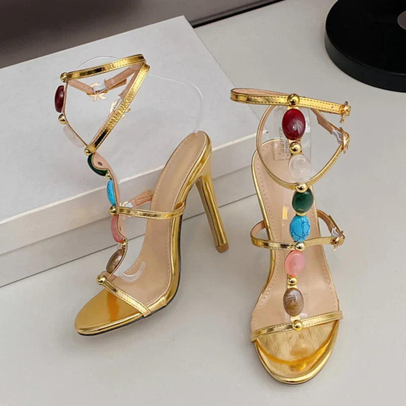Designer High Heel High Heel Bohemian Colour Gem Strap High Heel