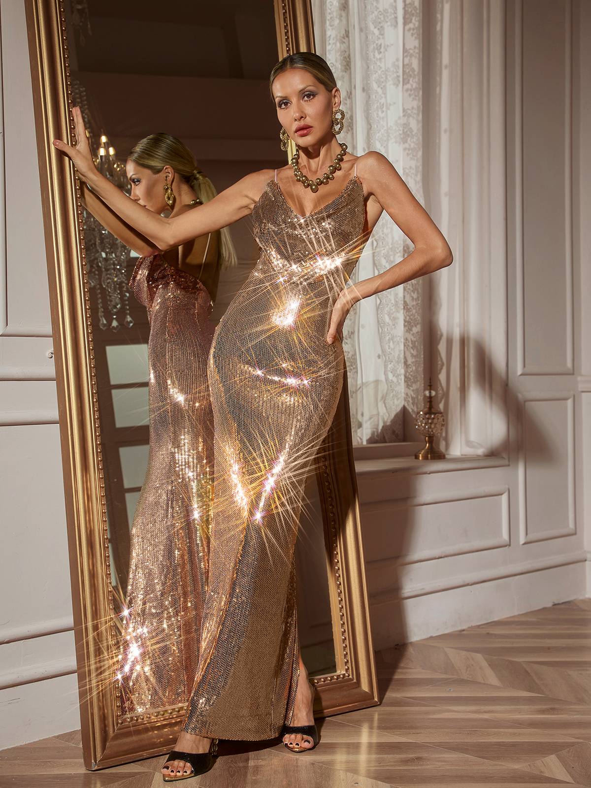 Spaghetti Sequin Maxi Dress