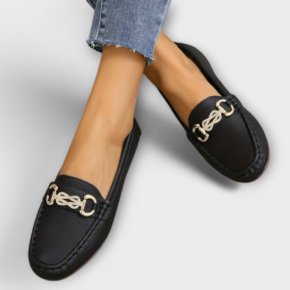 Chain Buckle Slip On Moccasin Loafers