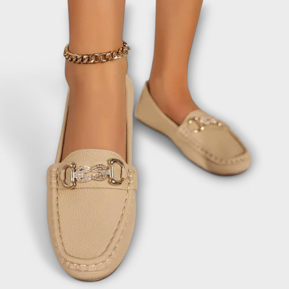 Chain Buckle Slip On Moccasin Loafers