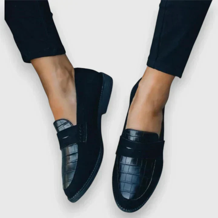 Two Tone Patent Penny Strap Round Toe Loafers