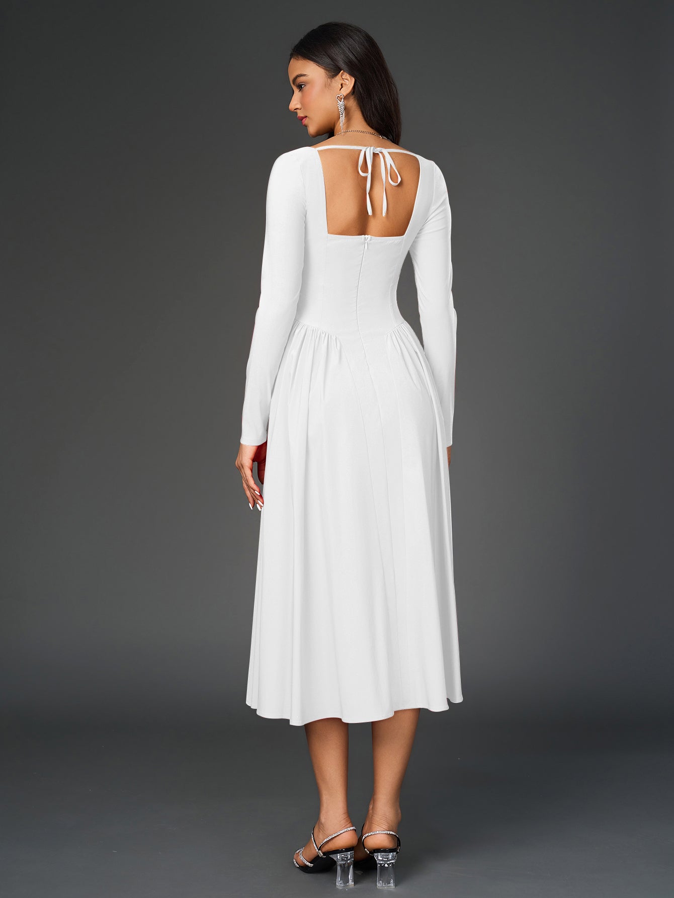 Long Sleeve Tie Back A-Line Dress