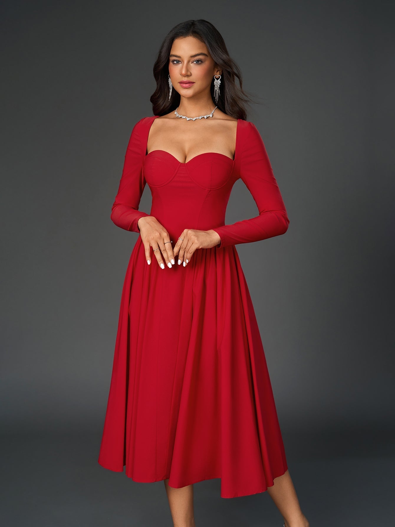 Long Sleeve Tie Back A-Line Dress