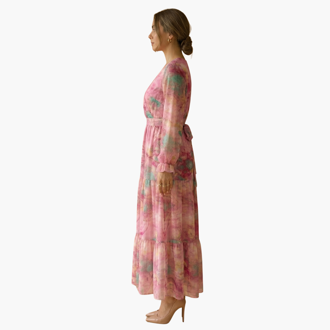 Floral Chiffon V-Neck Long Sleeve Tiered Maxi Dress 4