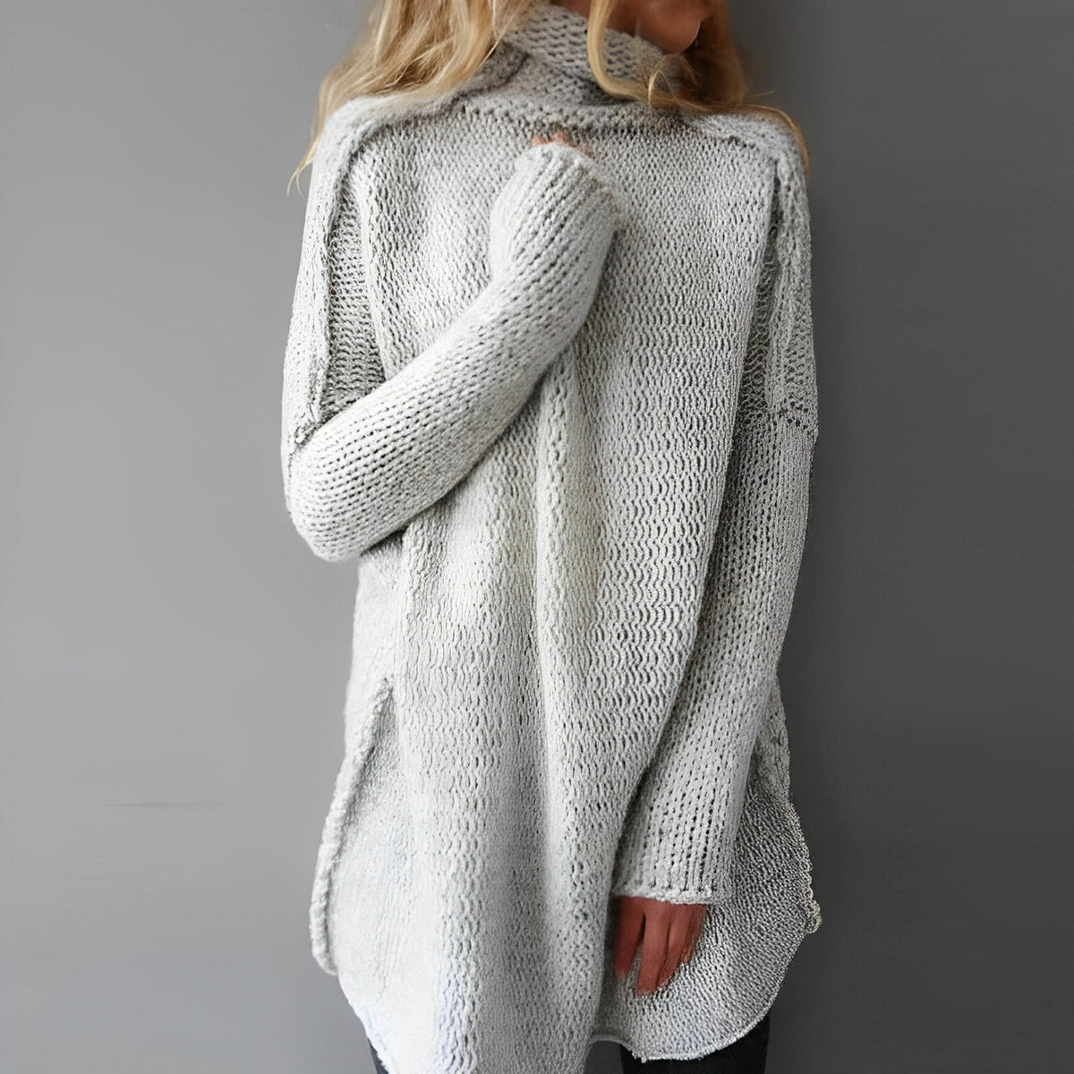Turtleneck Oversized Longline High Low Knit Sweater