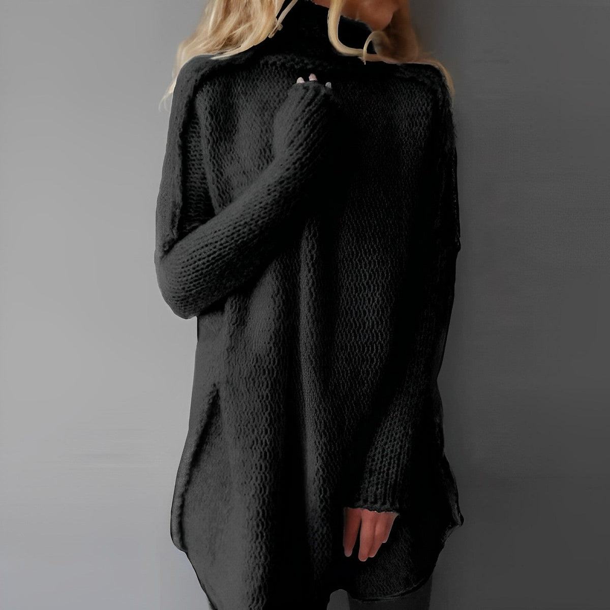 Turtleneck Oversized Longline High Low Knit Sweater