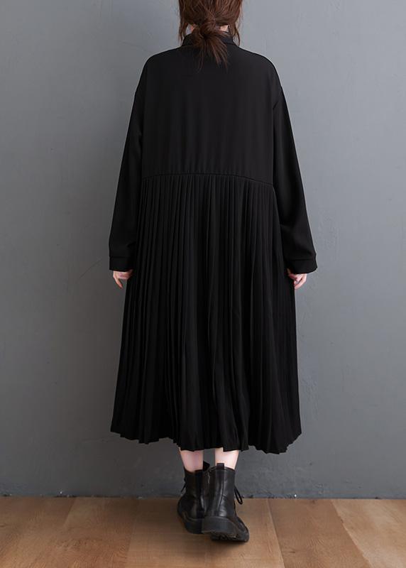 Loose Black Tunic Dress Lapel large hem Kaftan Spring Dress