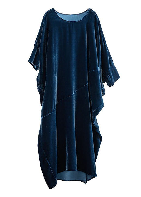 Velvet Oversized Batwing Sleeve Diagonal Seam Pocket Maxi Dress