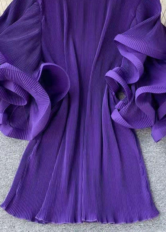 Loose Purple O-Neck Patchwork Chiffon Mini Dresses Butterfly Sleeve - View 5