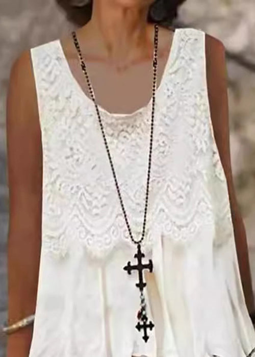 Lace Panel Scoop Neck Sleeveless Tiered Ruffle Mini Dress