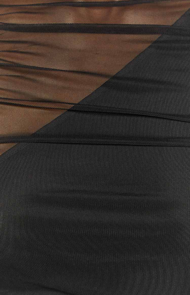 High Neck Sleeveless Sheer Mesh Panel Ruched Bodycon Maxi Dress 6