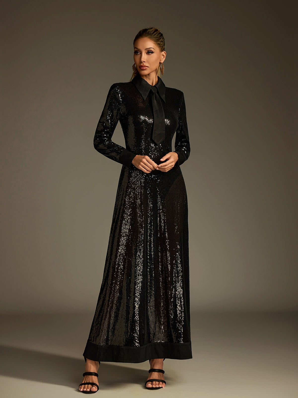 Collar Sequin Maxi Dress - View 3