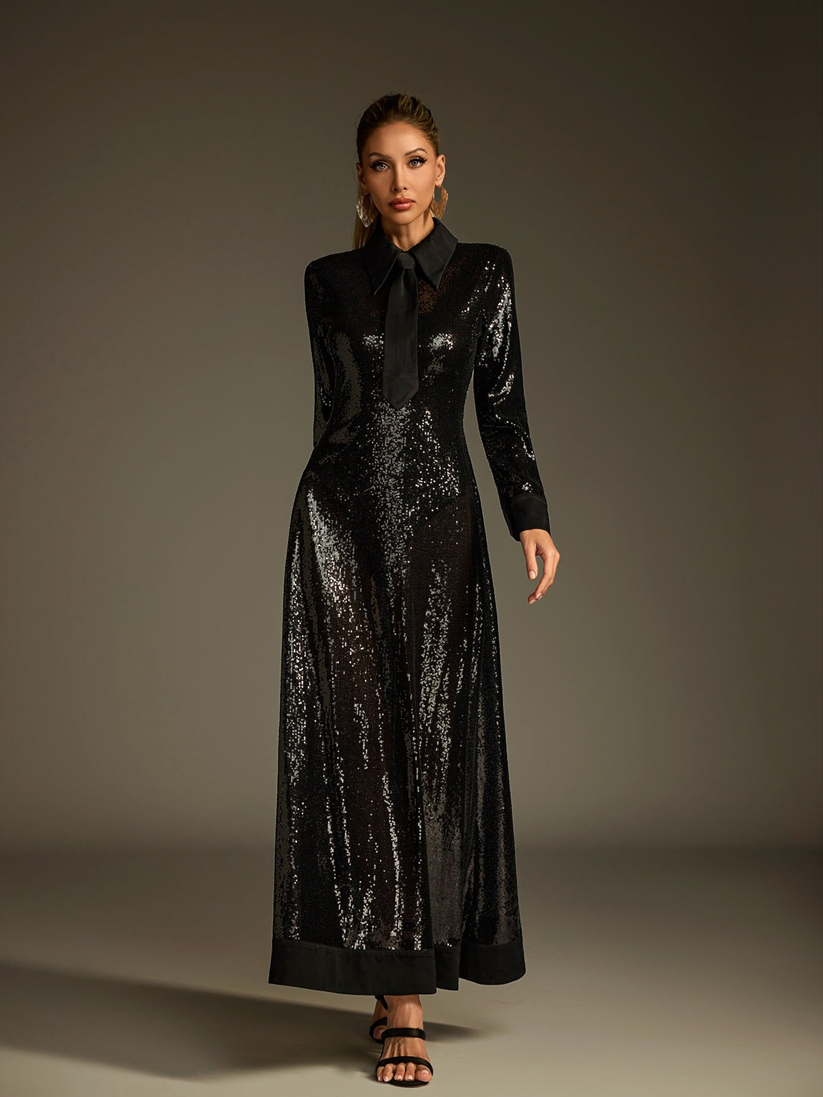 Collar Sequin Maxi Dress - View 4