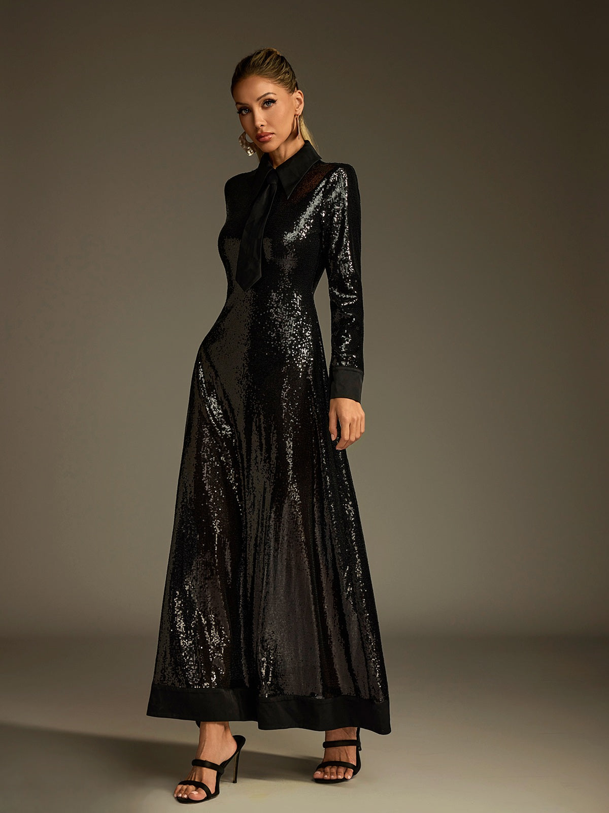 Collar Sequin Maxi Dress - View 5