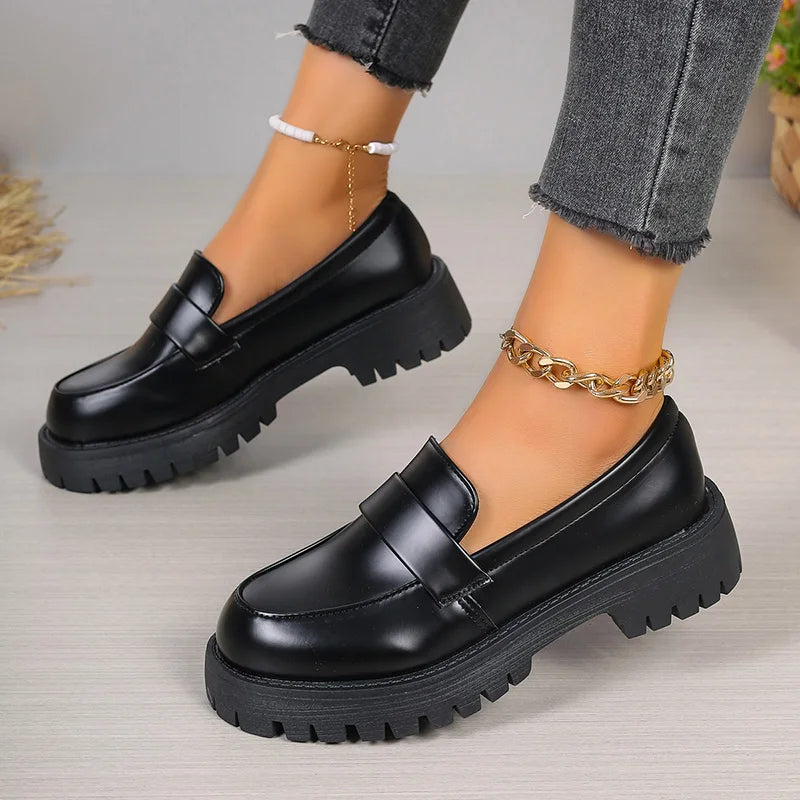 Chunky Platform Faux Leather Loafers