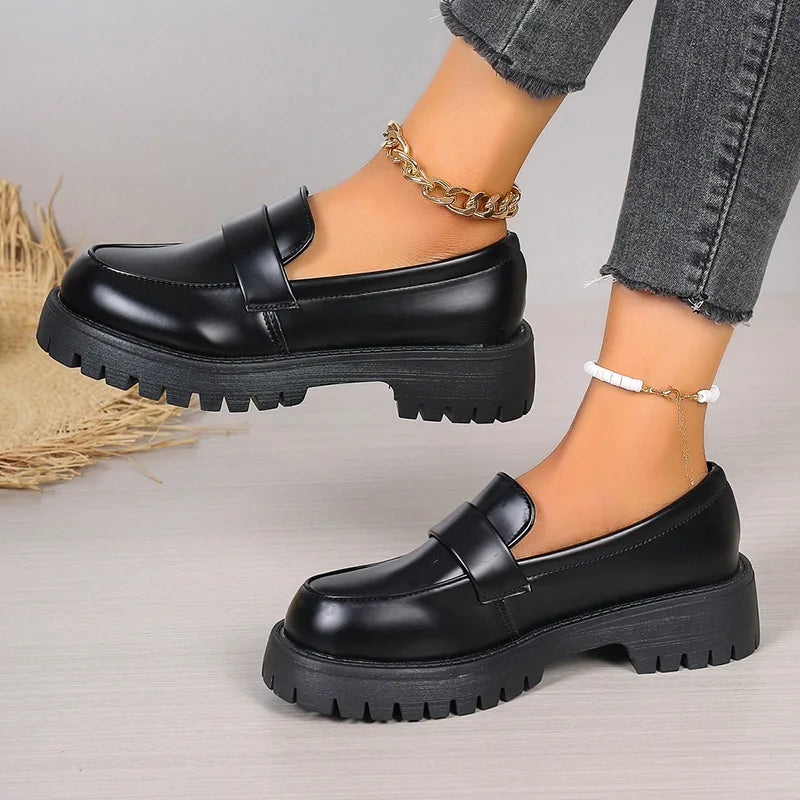 Chunky Platform Faux Leather Loafers