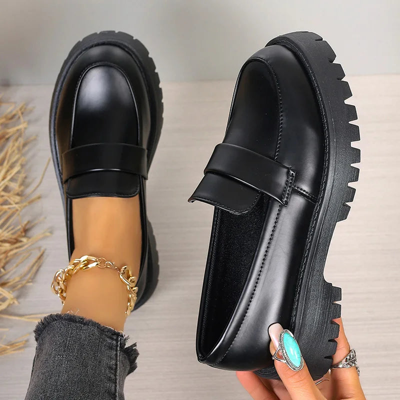 Chunky Platform Faux Leather Loafers