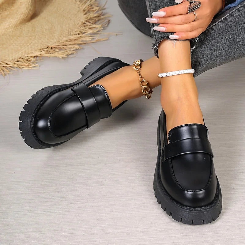 Chunky Platform Faux Leather Loafers