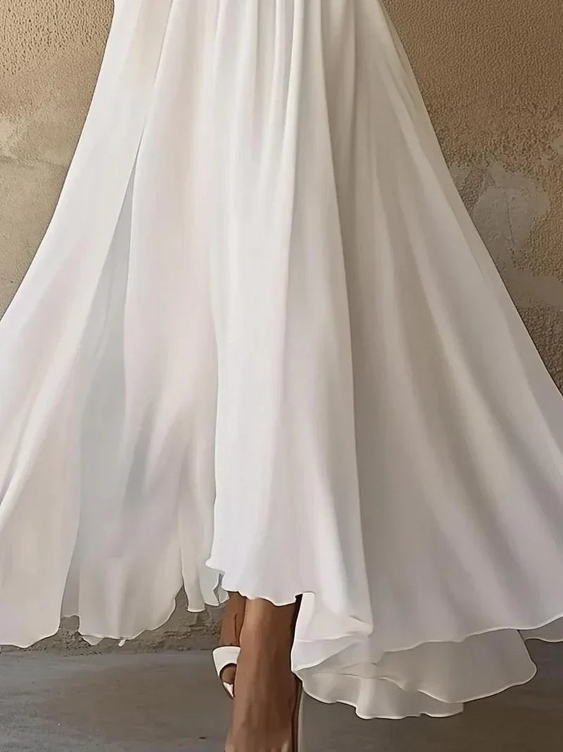 Deep V-Neck Bishop Sleeve High Split Chiffon Maxi Dress 3