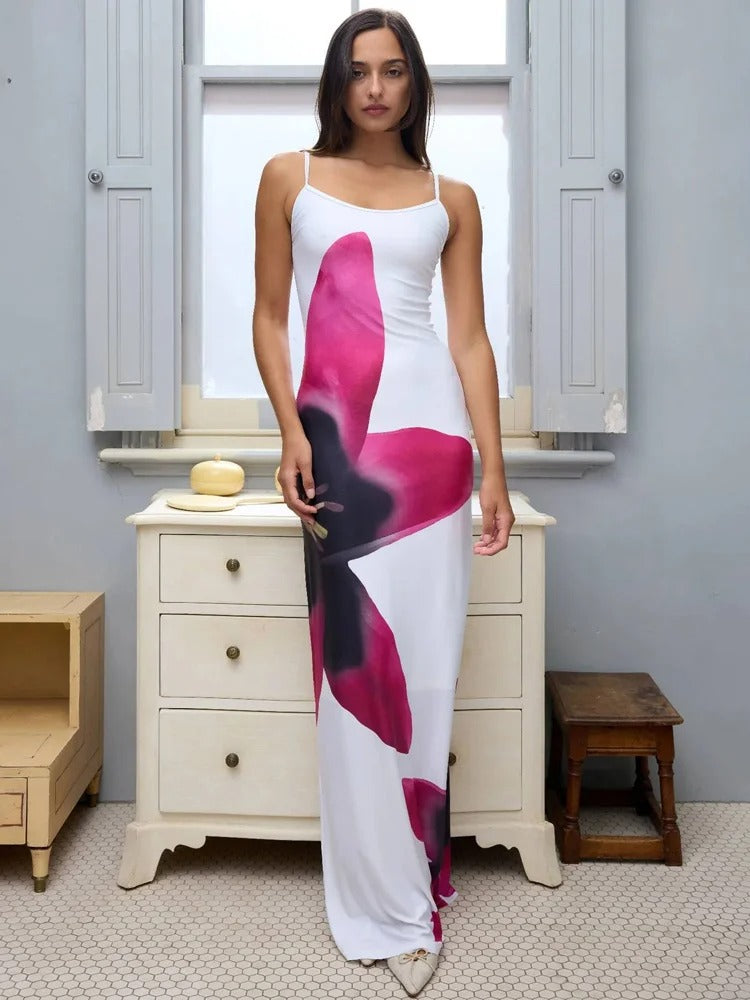 Floral Print A-Line Short Sleeve Maxi Dress