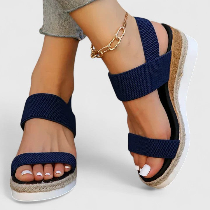 Open Toe Elastic Ankle Strap Espadrille Wedge Sandals 7