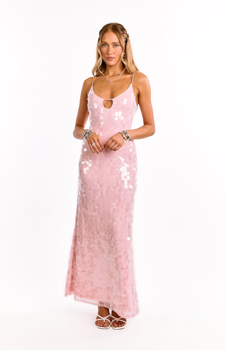 Paillette Sequin Keyhole Scoop Neck Slip Maxi Dress