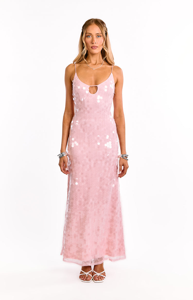 Paillette Sequin Keyhole Scoop Neck Slip Maxi Dress 2