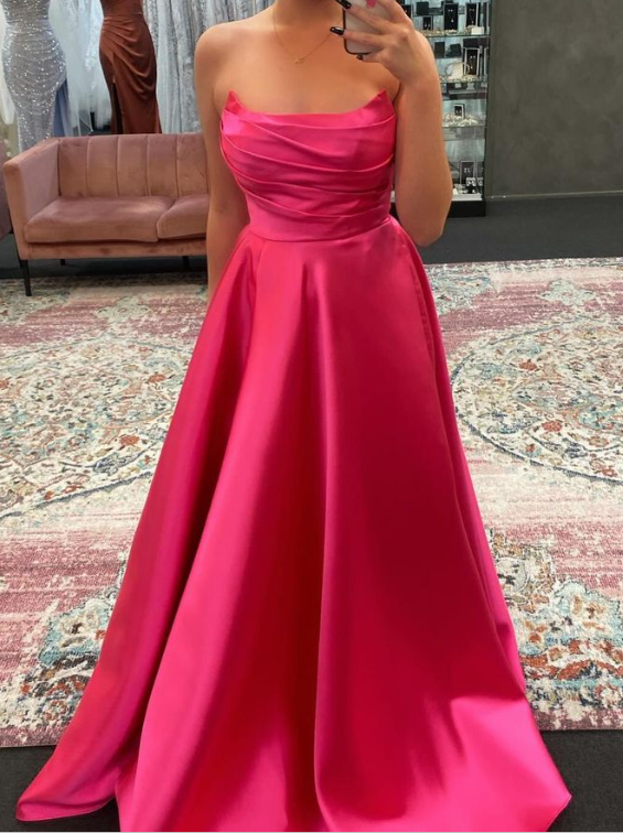 Classy Green Strapless Pleated Party Dress A Line Satin Prom Dress cc1911