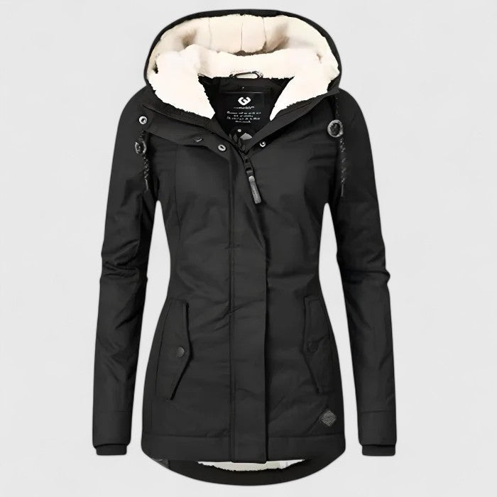 Hooded Fleece Lined Zip Front Winter Coat