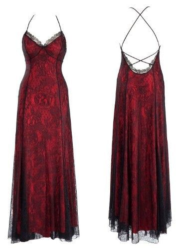 Vintage Halter Backless Red Lace Prom Dress A Line Party Evening Gown cc1842