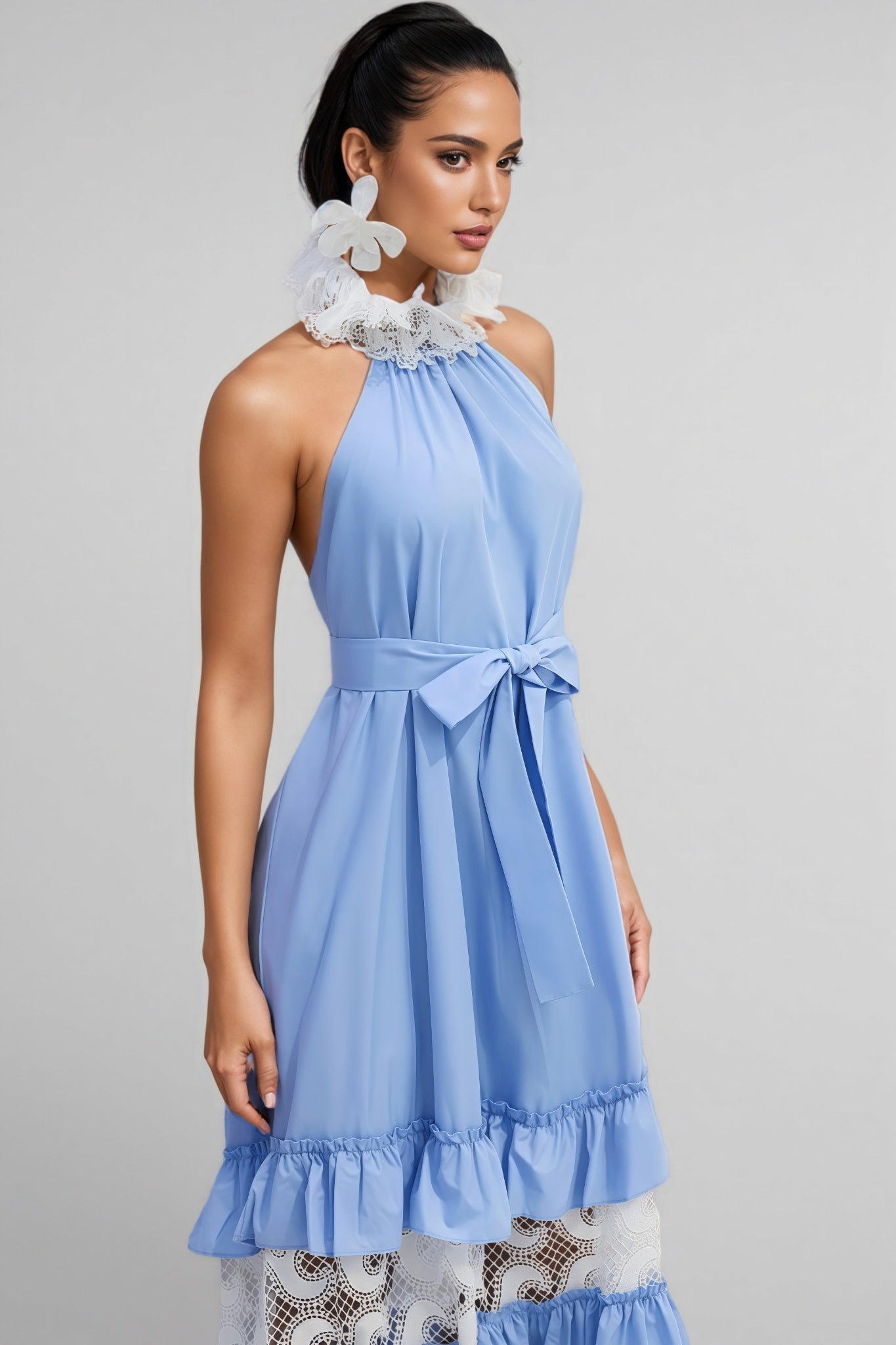 Sablert Blue Embroidered Mesh Maxi Dress - View 4