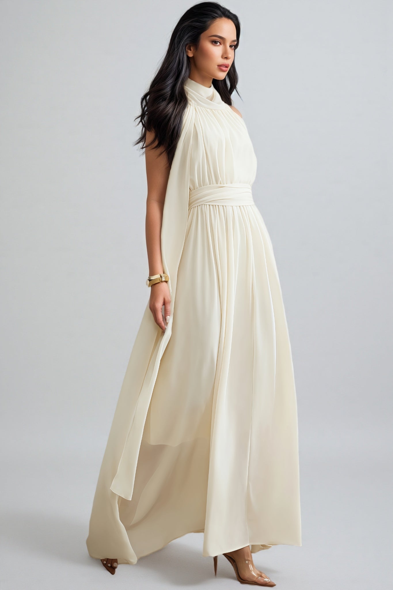 Zurilk Apricot Chiffon Backless Maxi Dress - View 3