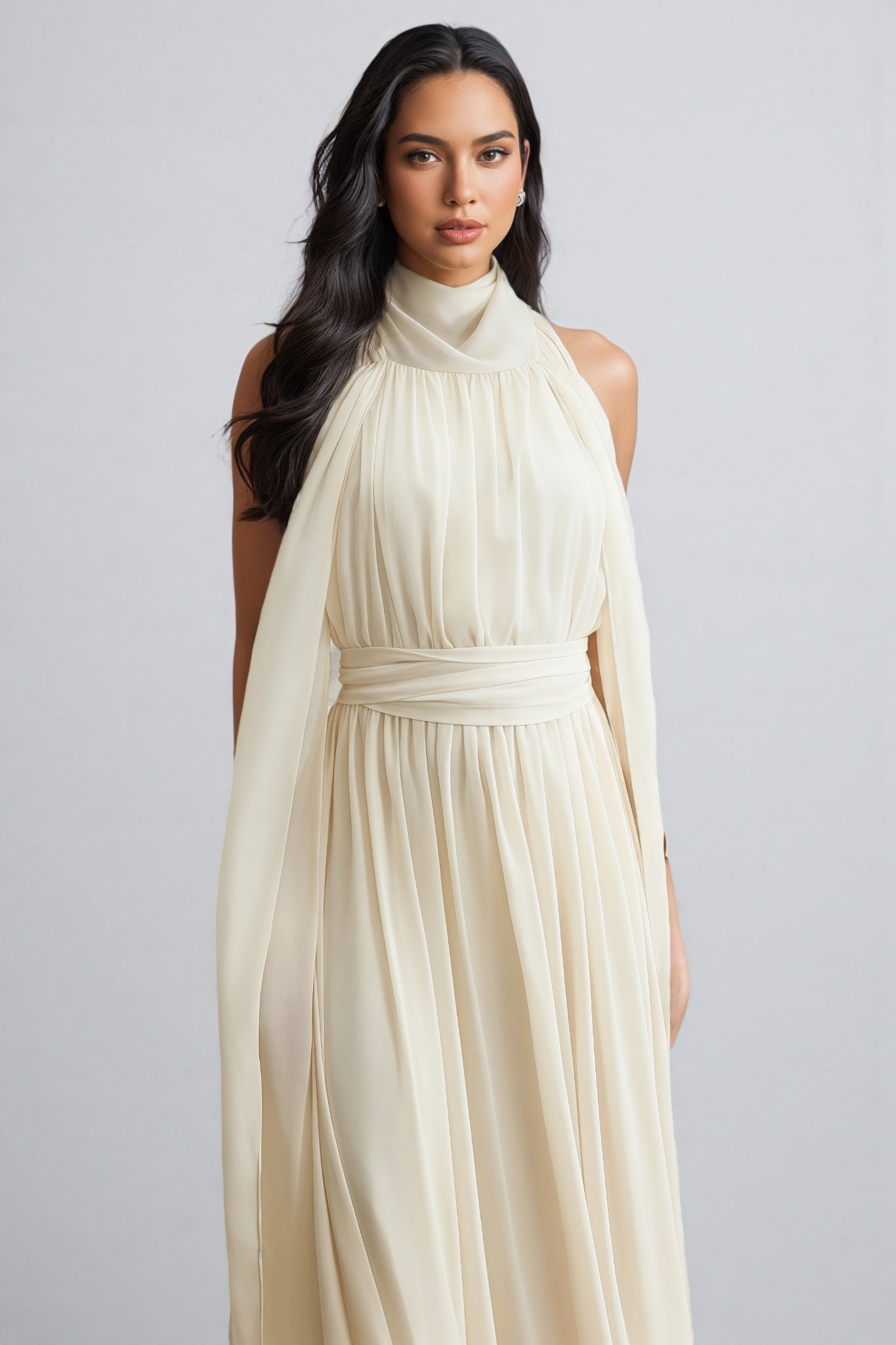 Zurilk Apricot Chiffon Backless Maxi Dress - View 6