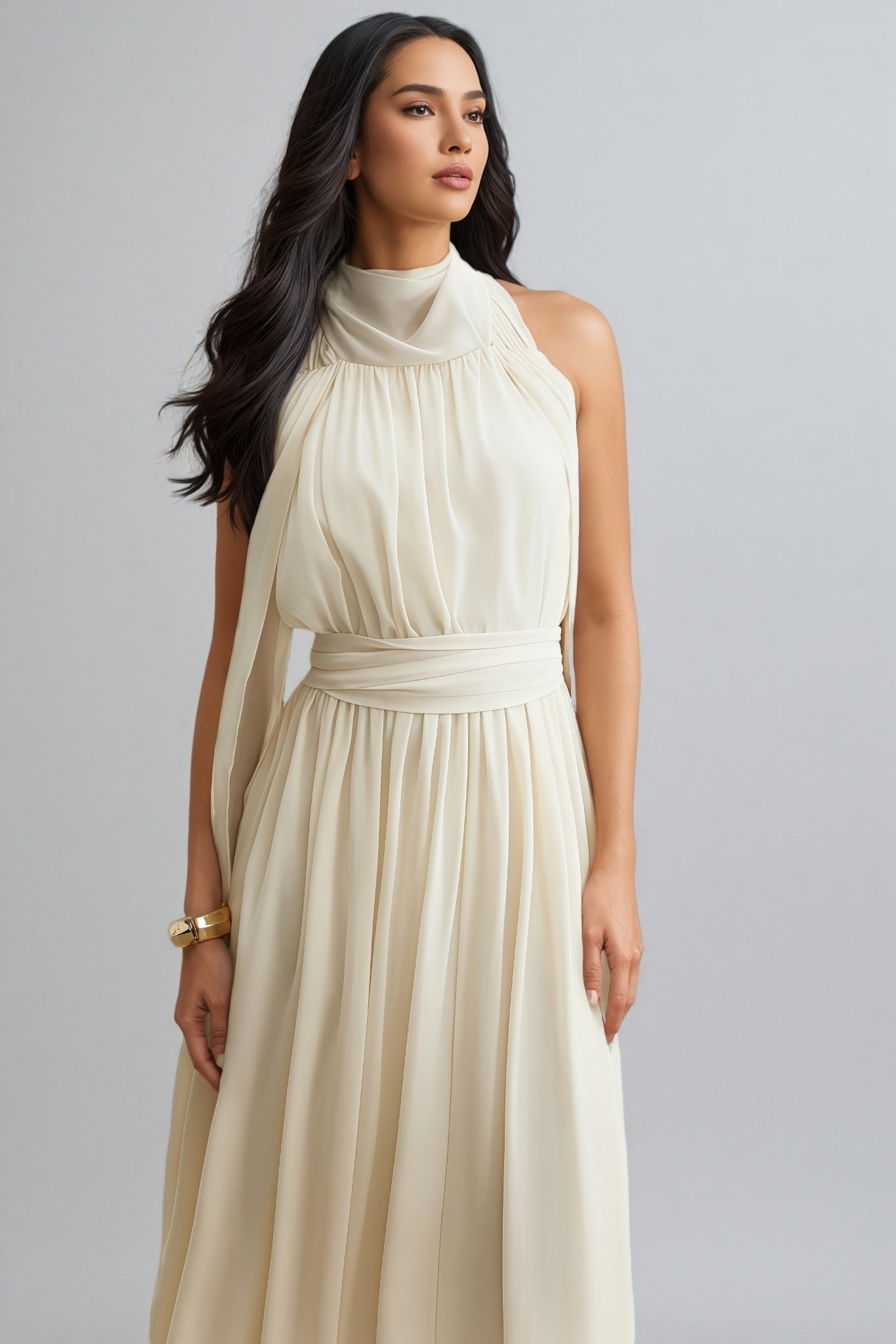 Zurilk Apricot Chiffon Backless Maxi Dress - View 8