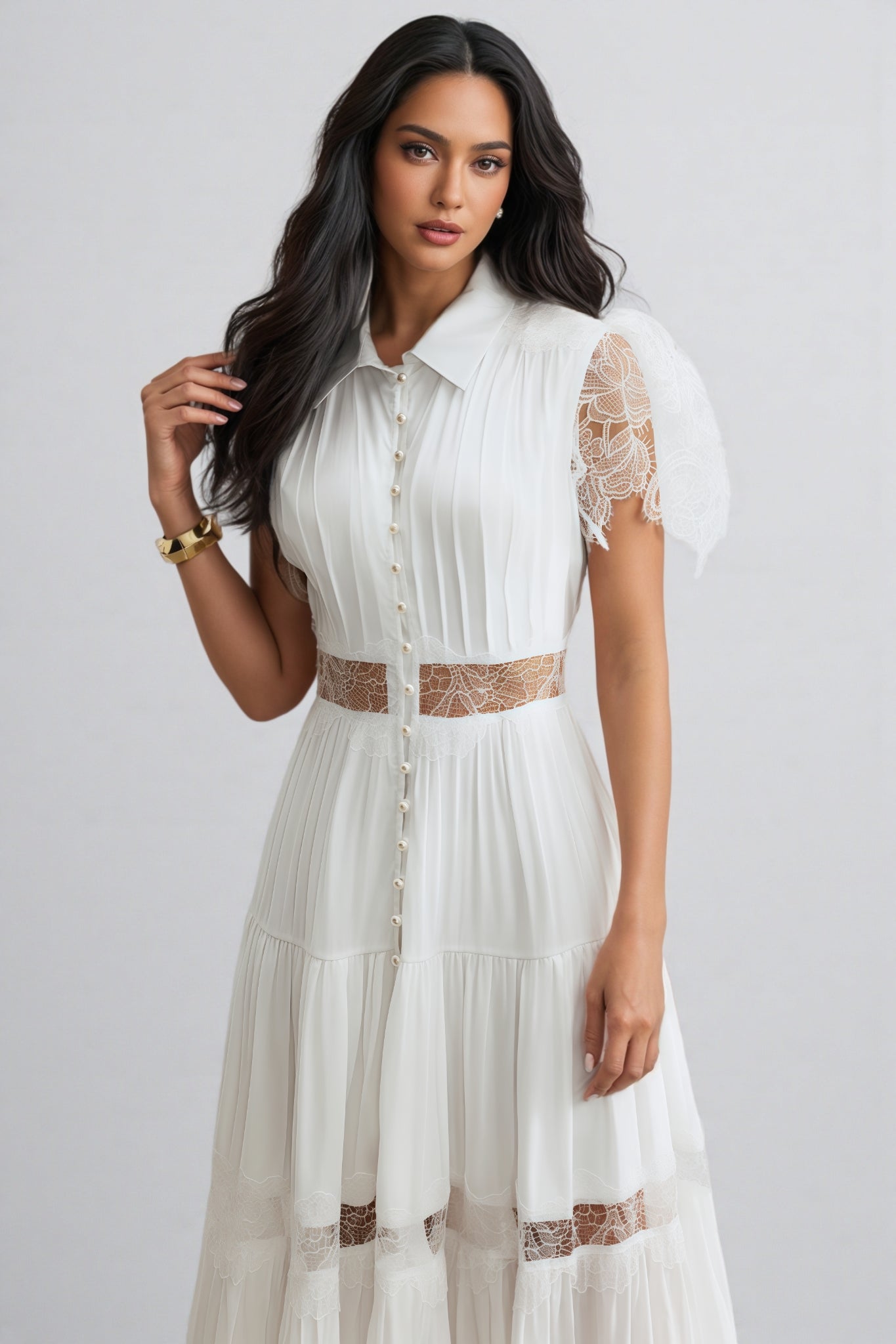 Zived White Lace Embroidery Cut Out Maxi Dress - View 2